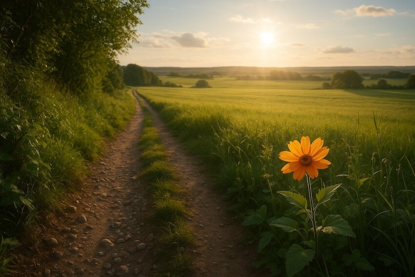 Naturpfad mit Blume - als Symbol für hypnosystemische Therapie