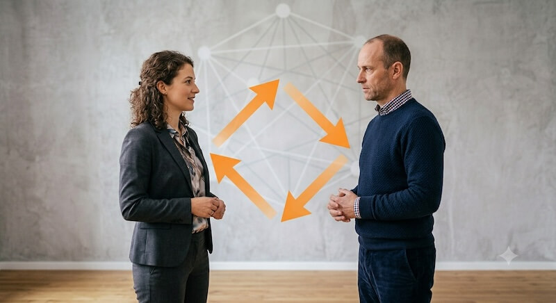Vergleich zwischen linearem und systemischem Denken anhand von Ursache-Wirkungs-Modellen und Wechselwirkungen.